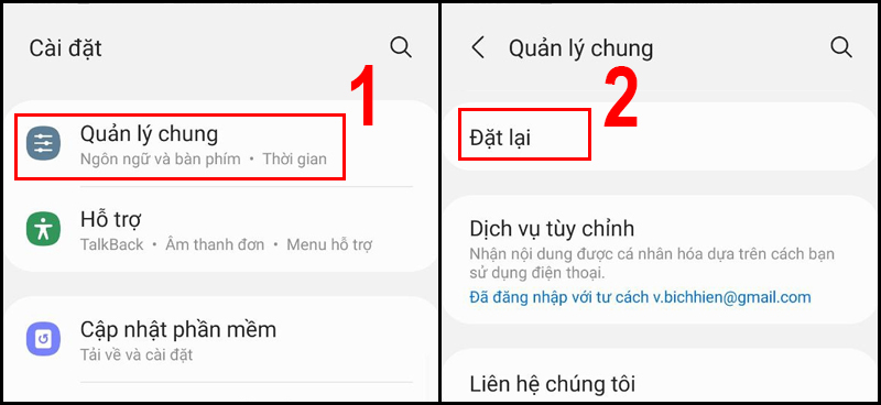 Chọn Quản lý chung trong Cài đặt và nhấn chọn Đặt lại